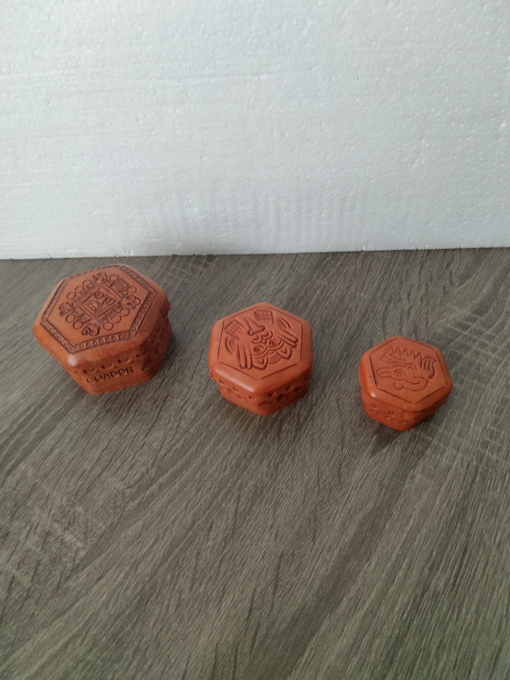 Terracotta Brown Hexagonal Decorative Boxes - Vintage